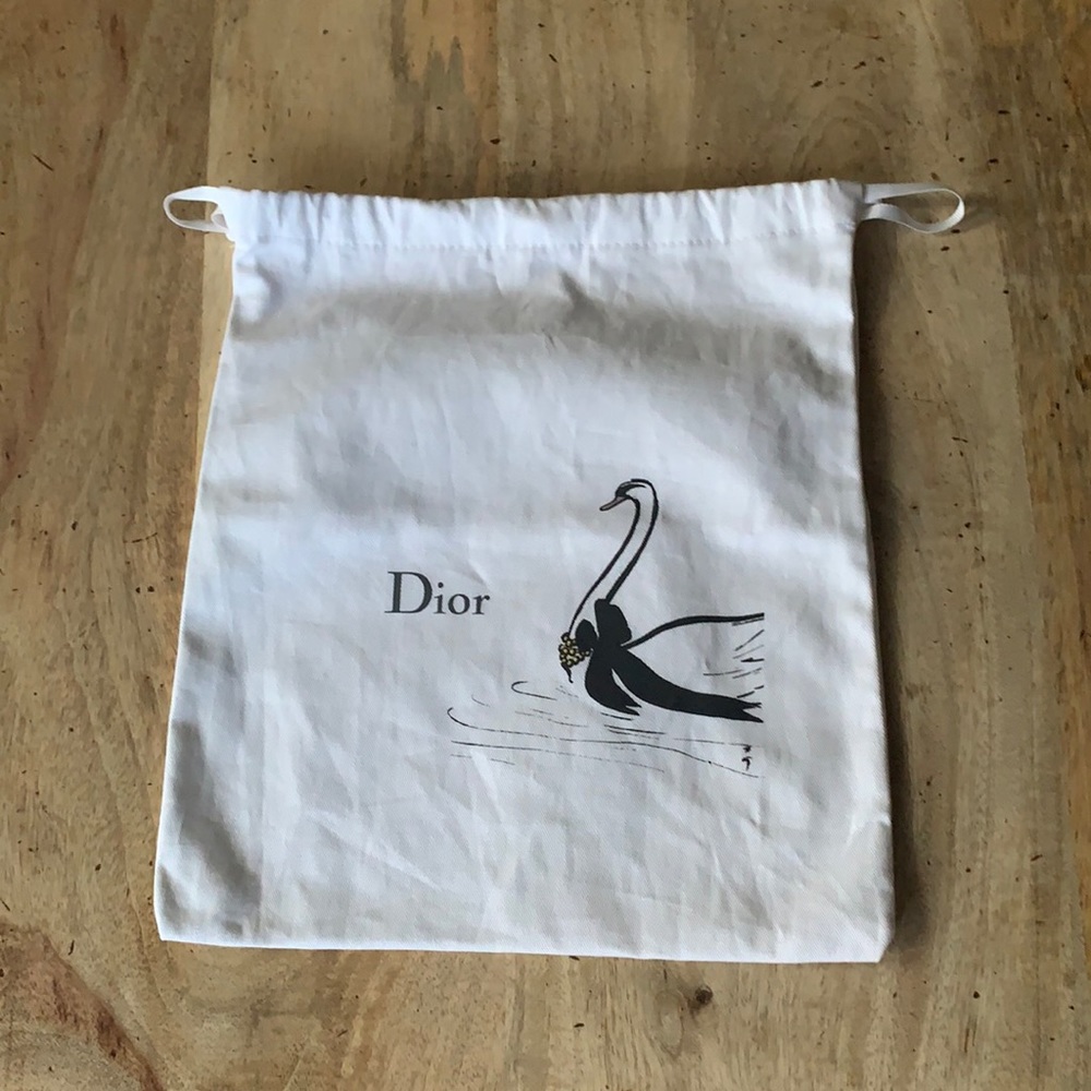 Dior White Drawstring Pouch with Black Swan Design